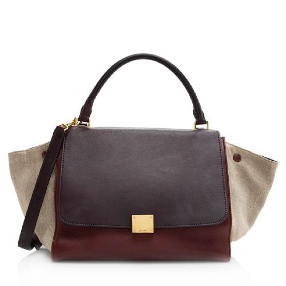 Celine Handbags - Celine Calfskin and Canvas Trapeze Bag